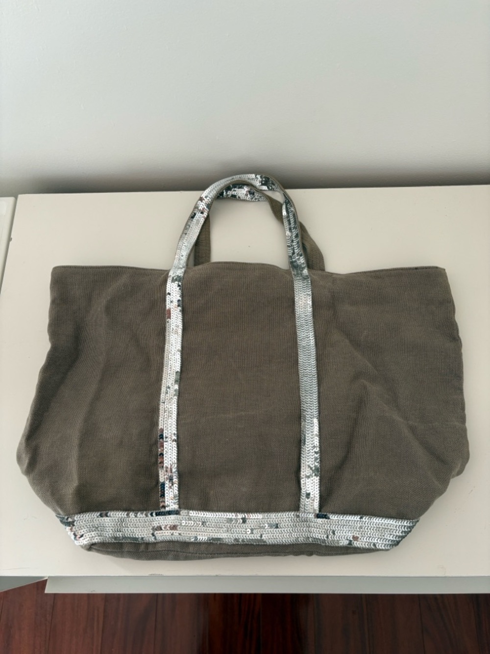 Vanessa Bruno Taupe Canvas Tote with Leather Logo Patch